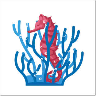 Sea Horse hiding in corals Posters and Art